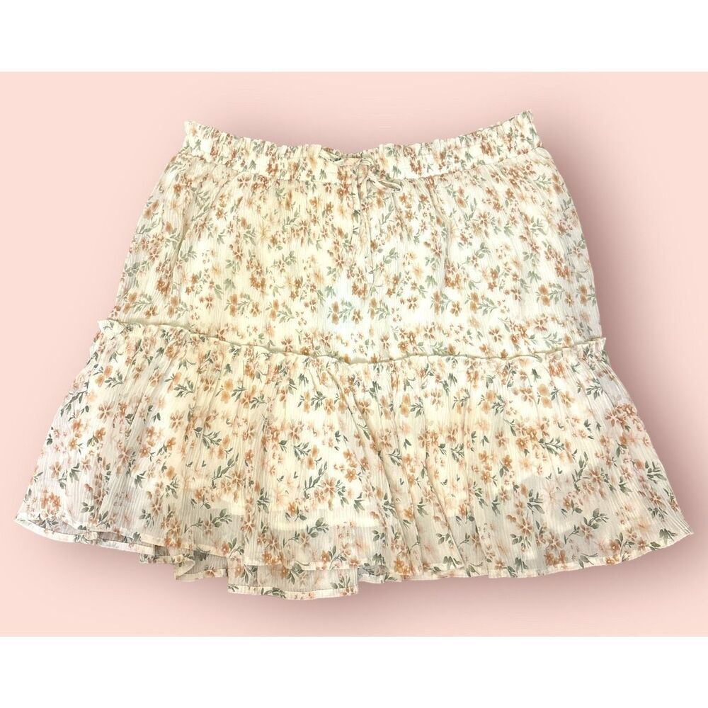 Hayden NWT Ditsy Tiered Skirt Plus Size 1X Floral Peasant Ruffle Lined  Cream